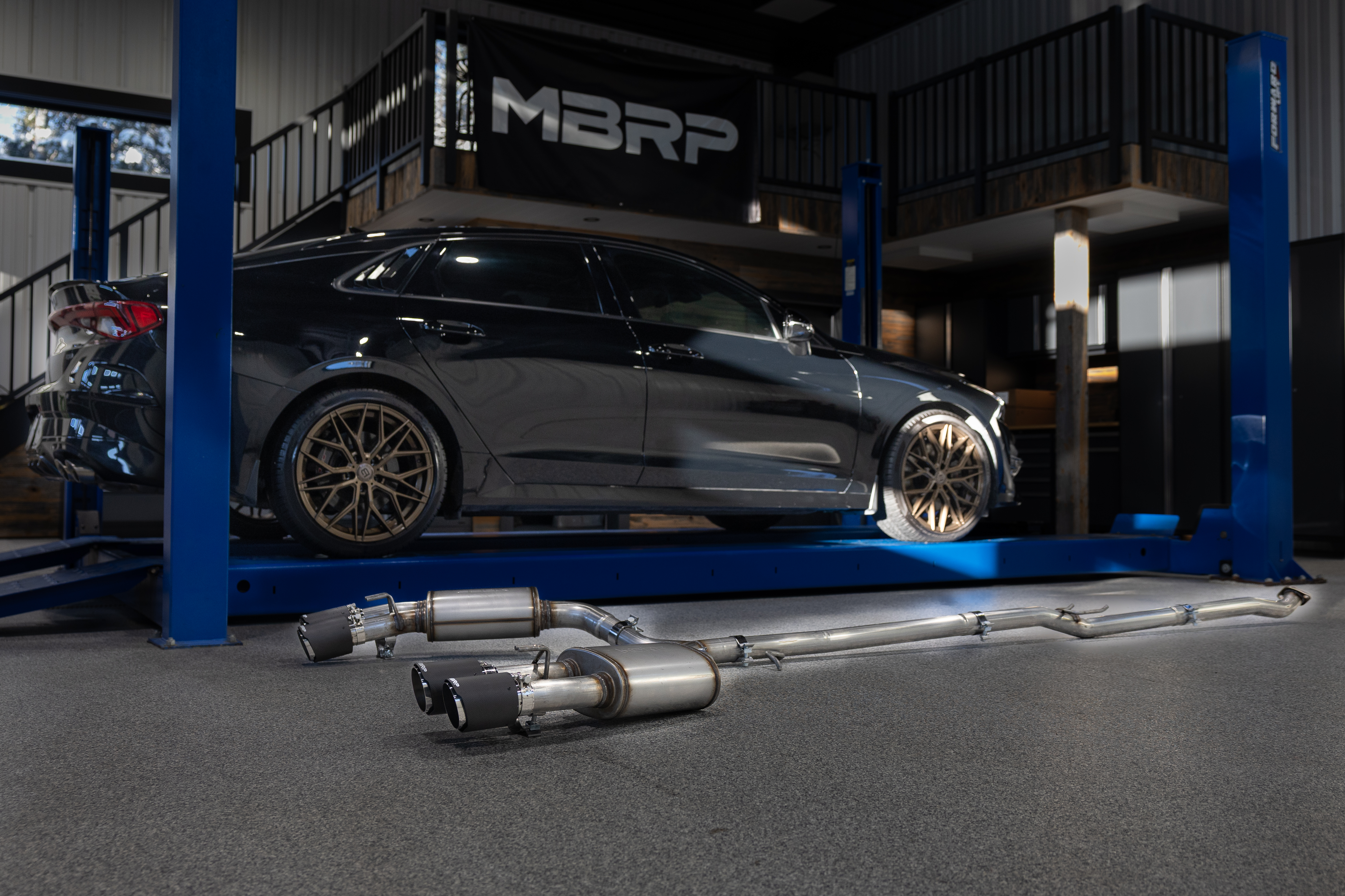 MBRP Exhaust 2.5\" Cat Back, Quad Split Rear, With Carbon Fiber Tips T304